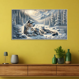 Winter Guardians: Snow Leopard Family Canvas Print Wall Painting