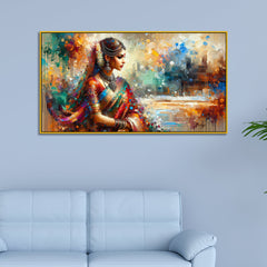 Saree & Bindi : Woman in Traditional Attire Canvas Print Wall Painting