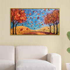 Nature’s Autumn with Trees and Crimson Leaves of Autumn Canvas  Wall Painting