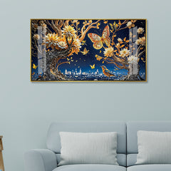 Butterfly and Tree Wall Decoration | Luxury 3D Floral Night Fantasy Acrylic Painting