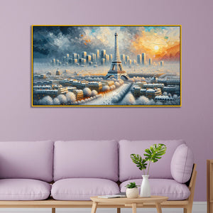 Eiffel Tower in Snowlight – Winter Sunset Over Snowbound Paris Canvas Print Wall Painting