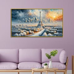 Eiffel Tower in Snowlight – Winter Sunset Over Snowbound Paris Canvas Print Wall Painting
