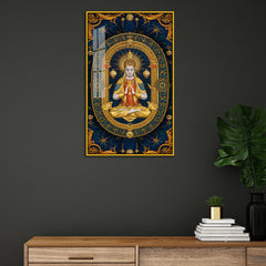 Golden Framed Buddha Acrylic Wall Paintings in Ornate Blue Mandala