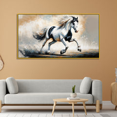 Graceful Horse in Motion with Colorful Abstract Background Canvas Print Wall Art