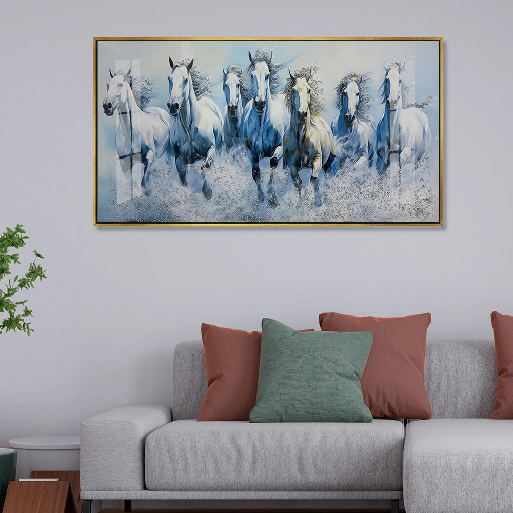 7 Running White Horses Canvas Painting