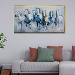 7 Running White Horses Canvas Painting