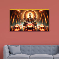 Buddhist Statue with  The Lotus Garden of Serenity Canvas Print  Wall Painting