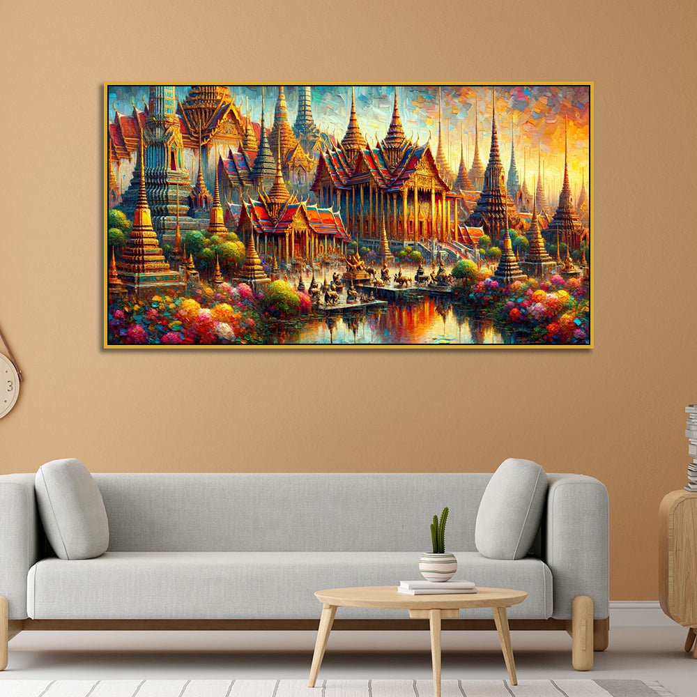 Town of a Thousand Colors with Golden Reflections of Bangkok Serenity Canvas Print wall painting