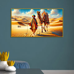 Desert Scene with Man and Camel in Colorful Attire Canvas Print Wall Painting