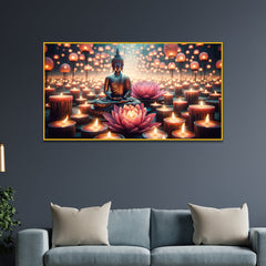 Buddha and Lotus Candlelight Canvas Print Wall Painting