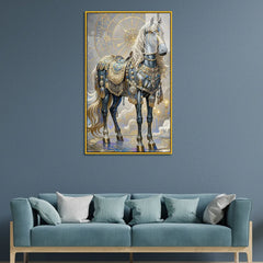 Golden Sun & Celestial White Horse Premium Acrylic Painting