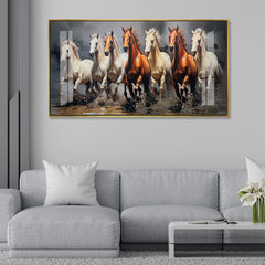 Premium 7 Running Horses Acrylic Canvas Painting - Vastu Shastra Wall Art