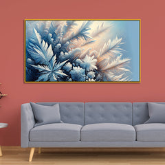Snowlight Symphony  Blue & Gold Frost with Beautiful Snow Tree Premium Canvas Print Wall Painting