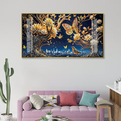 Butterfly and Tree Wall Decoration | Luxury 3D Floral Night Fantasy Acrylic Painting