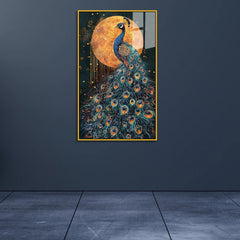 Majestic Peacock & Golden Moon Premium Acrylic Painting