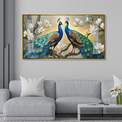 Luxury 3D Peacock Couple Wall Art - Premium Acrylic Glass Canvas painting