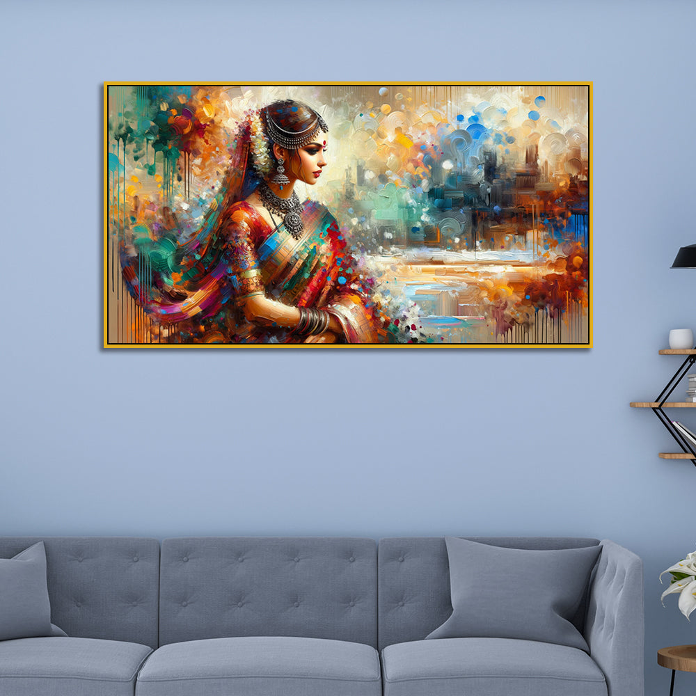 Saree & Bindi : Woman in Traditional Attire Canvas Print Wall Painting