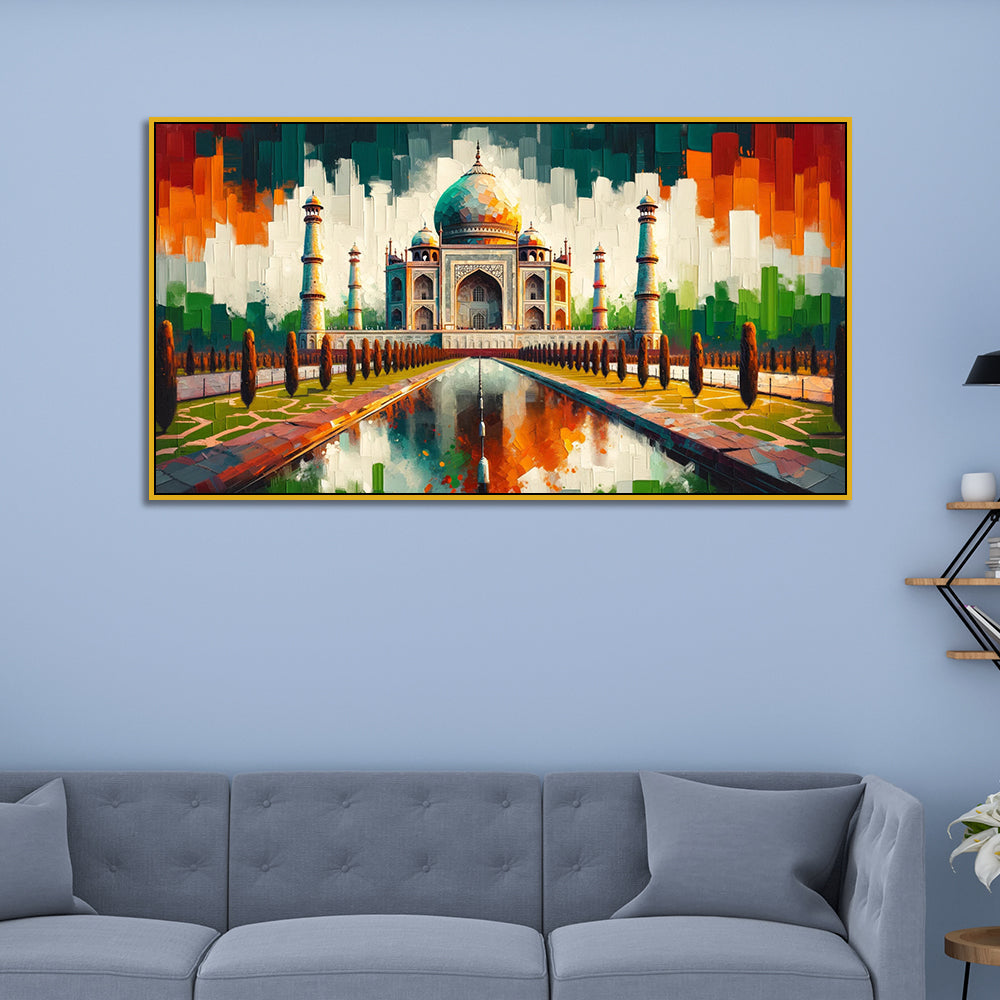 Taj Mahal: Historic Marble Landmark in Colors Canvas Print Wall Painting
