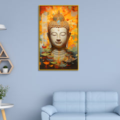 Buddha Acrylic Wall Paintings Head with Abstract Gold and Orange Art