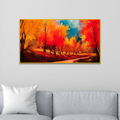 Vibrant Autumn Forest Path Watercolor Canvas Printed Wall paintings