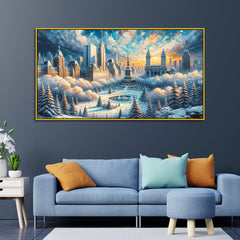 Frozen Cityscape: Snowy Haven in the City Canvas Print Wall Painting