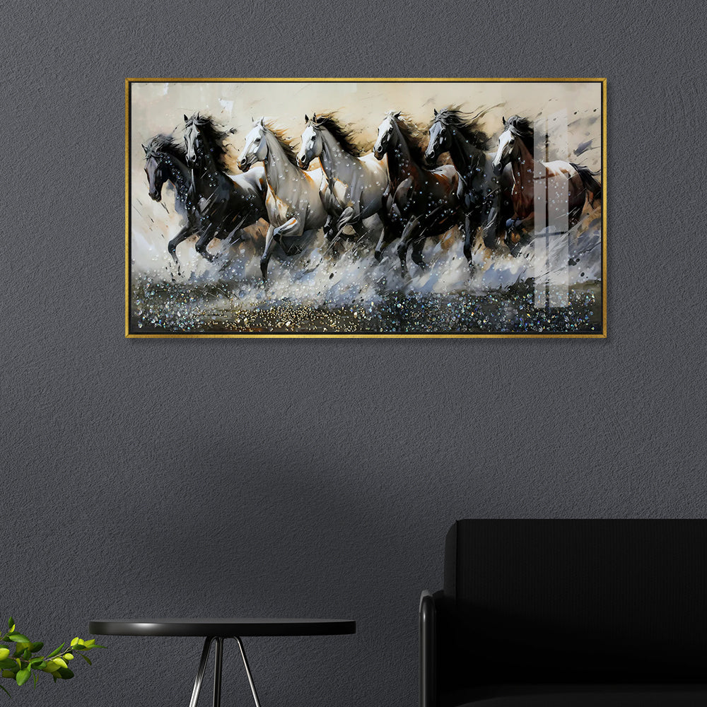 Luxury Seven Horses Wall Art: Premium  Acrylic Painting