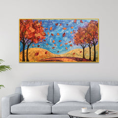 Nature’s Autumn with Trees and Crimson Leaves of Autumn Canvas  Wall Painting