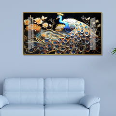 Luxury 3D Textured Peacock Wall Art | Blue and Gold Bird Canvas Painting