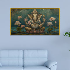 Traditional Ganesha Wall Portrait – Ethnic Vintage Canvas Art