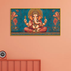 Vintage Ganesha Canvas Painting for Living Room & Temple Space