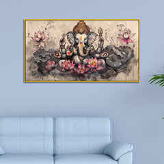 Sacred Ganesha Art in Vintage Texture – Canvas Wall Piece