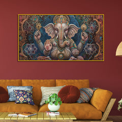 Framed Ganesha Painting in Vintage Style – Wall Art for Home Temple