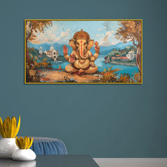Indian God Ganesha in Vintage Style – Framed Wall Canvas