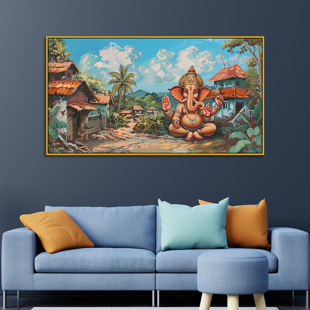 Timeless Ganesha Wall Frame – Vintage Canvas for Pooja Room
