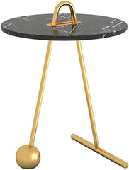 Black Marble Round End Side Table with Gold Base