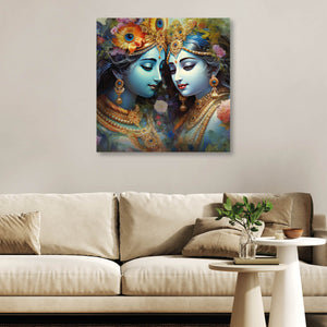 Decent Radha Krishna Canvas Painting for Home, Bedroom & Living Room