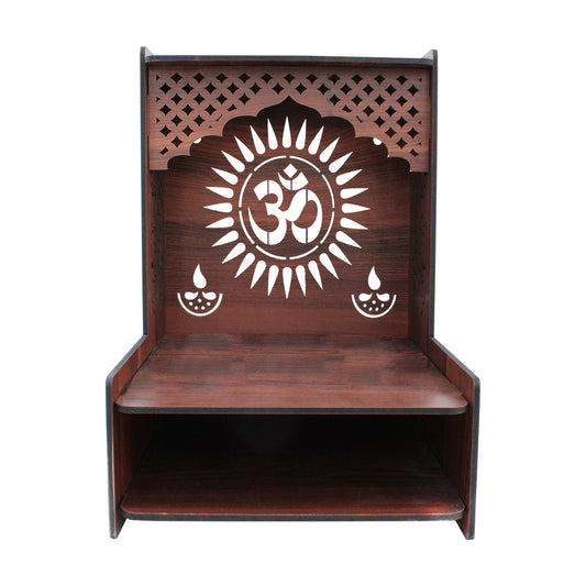 Beautiful Wooden Pooja Stand for Home Pooja Mandir for Wall Mounted with LED Spot Light