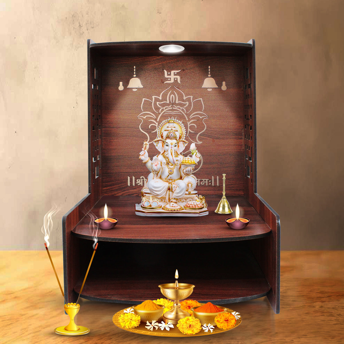 Beautiful Traditional Indian Pooja Mandir with Intricate Carvings