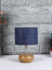 Blue Jute Shade with Wood Lamp Base (YC)