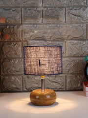 Blue Jute Shade with Wood Lamp Base (YC)