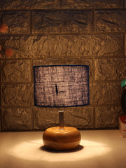 Blue Jute Shade with Wood Lamp Base (YC)