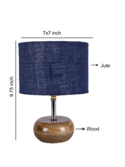 Blue Jute Shade with Wood Lamp Base (YC)