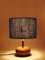 Blue Jute Shade with Wood Lamp Base (YC)