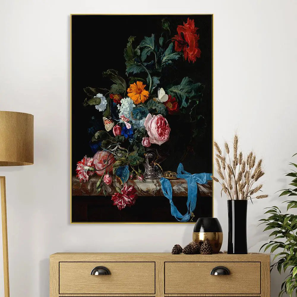 A Beautiful Still Life Art Canvas Painting of Flowers & Fruits