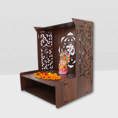 Beautiful Luxurious Wooden Temple for Home with Spacious Shelf & Inbuilt Focus Lights