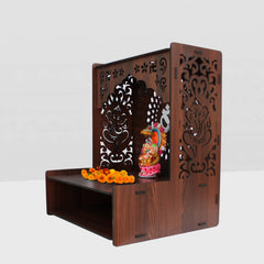 Luxurious Wooden Temple for Home, Office with Spacious Shelf & Inbuilt Focus Lights