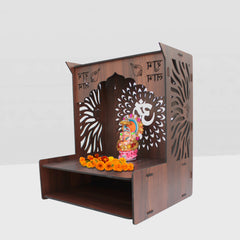 Premium Wooden Temple for Home with Spacious Shelf & Inbuilt Focus Lights