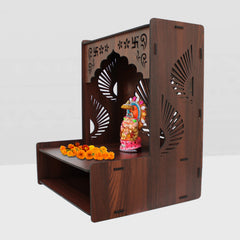 Luxurious Wooden Temple for Home with Spacious Shelf & Inbuilt Focus Lights