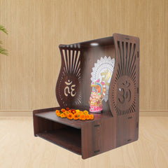 Aesthetic Space-Saving Wooden Temple for Home with Spacious Shelf & Inbuilt Focus Lights