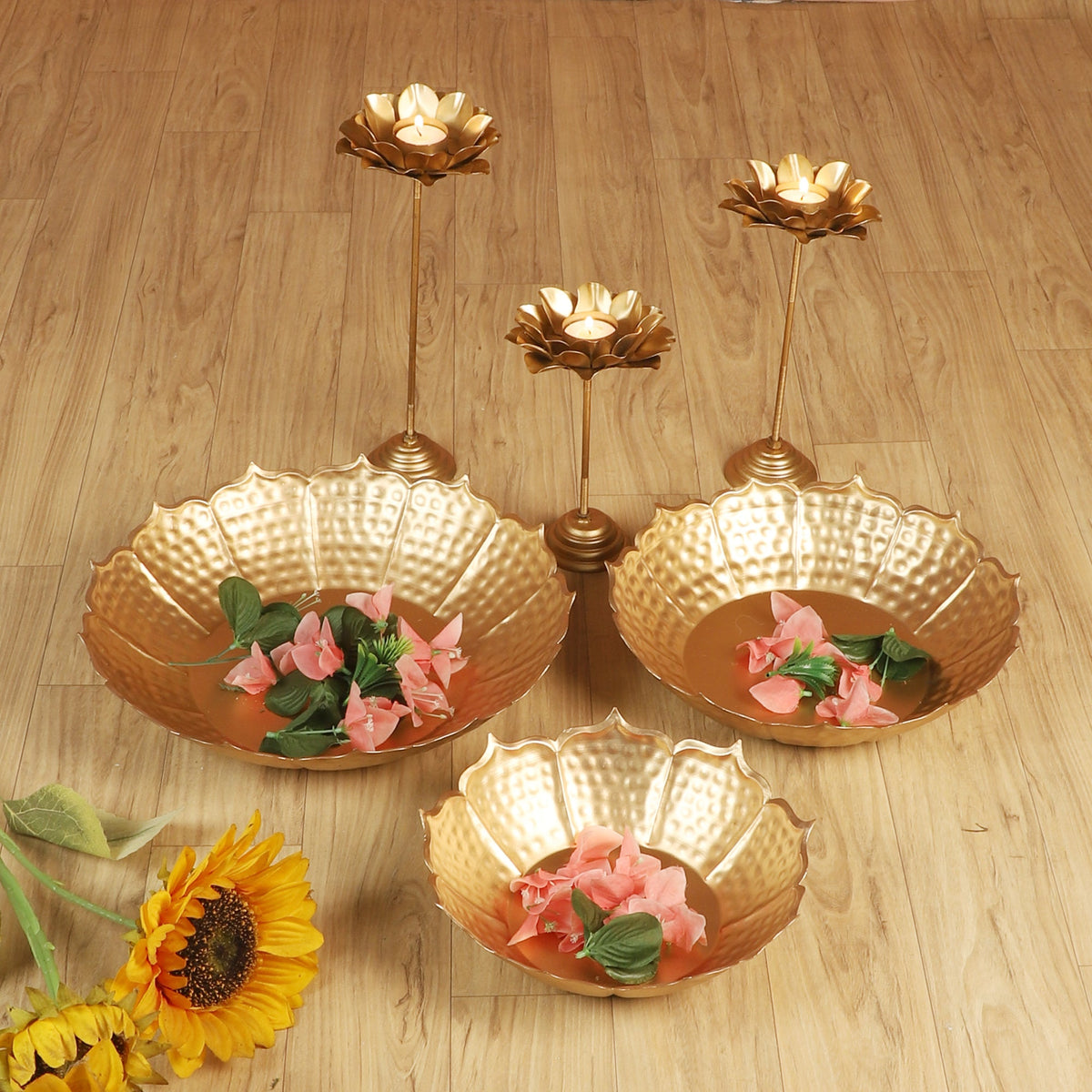 Sunflower Urli with Detachable Tealight Holder Set of 6